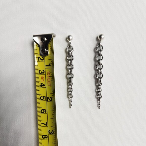 Gothic Medieval chainmail style long dangly spike silver earrings - Picture 6 of 8